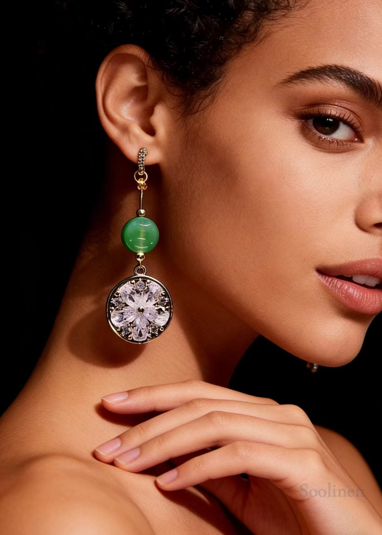 DIY Light Purple Zircon Classy Jade Drop Earrings
