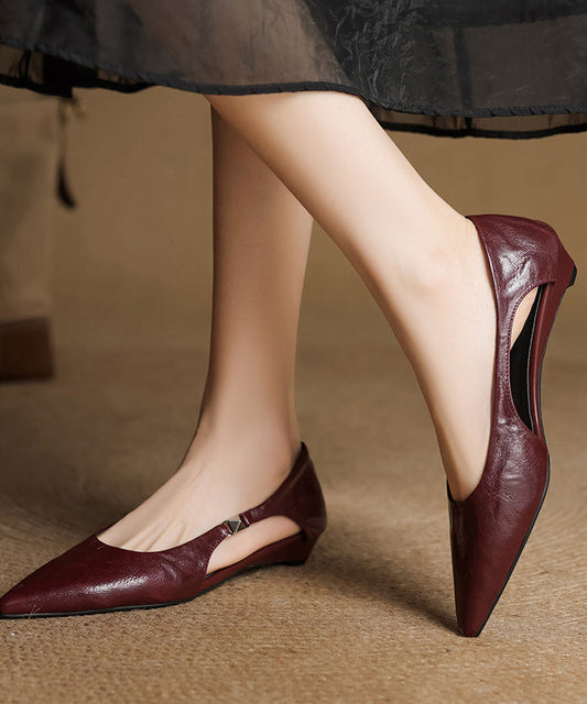 DIY Pointed Toe Flats Red Hollow Out Faux Leather