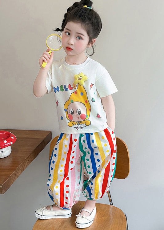 DIY Rainbow Oversized Print Cotton Baby Girls Two Pieces Set Summer