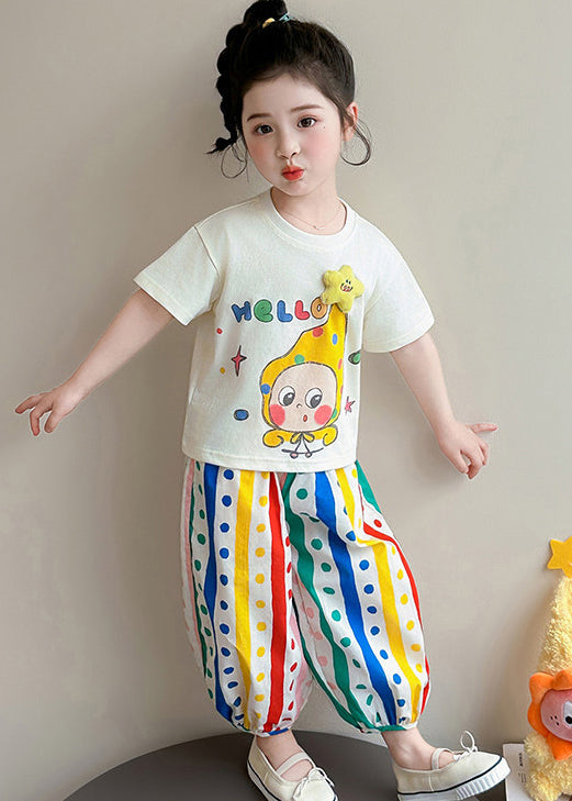 DIY Rainbow Oversized Print Cotton Baby Girls Two Pieces Set Summer
