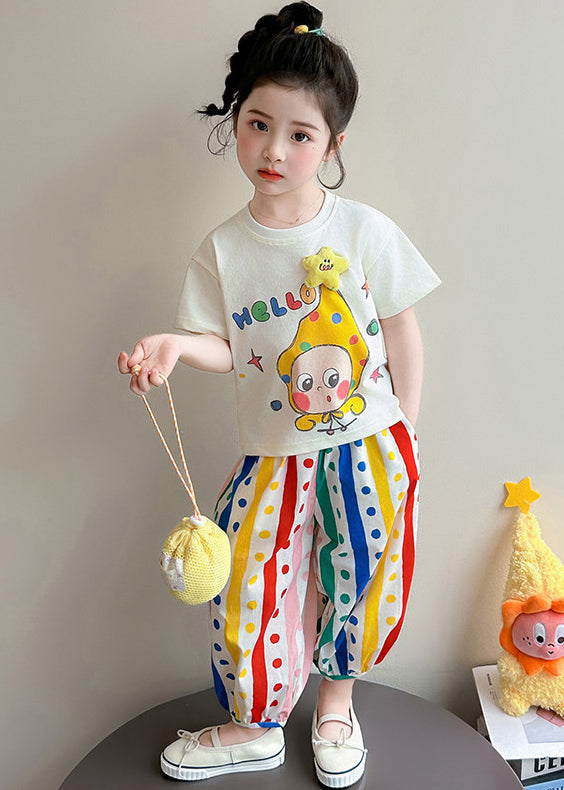 DIY Rainbow Oversized Print Cotton Baby Girls Two Pieces Set Summer