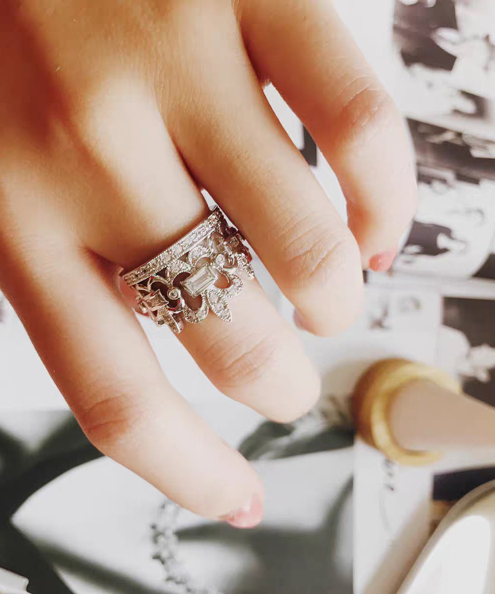 DIY Silk Alloy Zircon Hollow Out Crown Rings