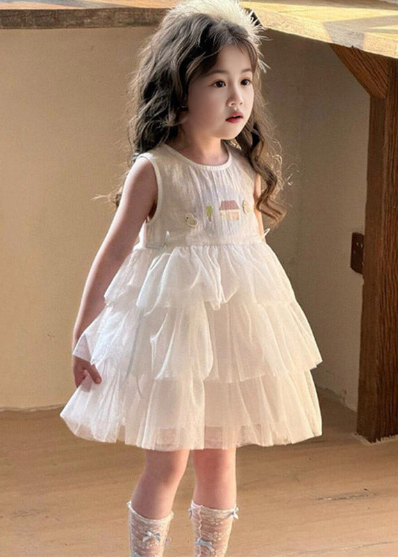 DIY White O-Neck Patchwork Kids Maxi Dress Summer