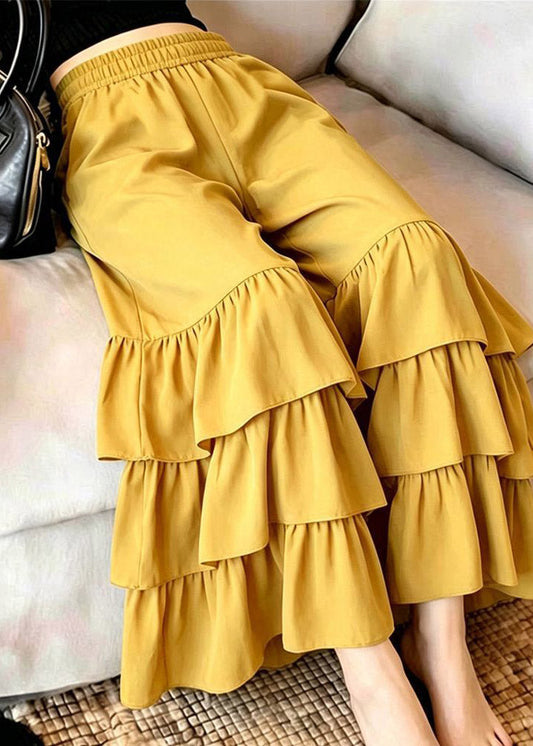 DIY Yellow Ruffled Patchwork Wide Leg Pants Summer