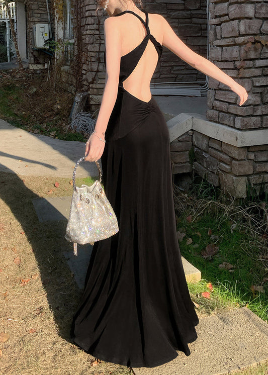 Dinner Black Halter Cinched Vacation Maxi Dresses Summer