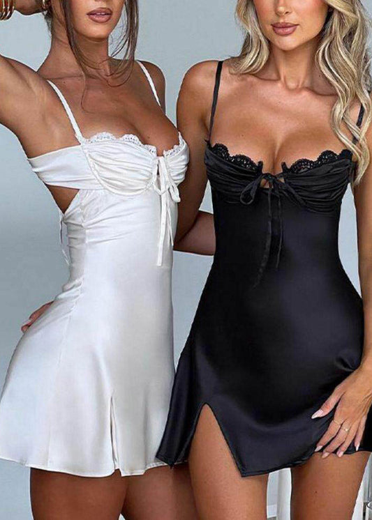 Dinner White Lace Patchwork Side Open Mini Dresses Summer