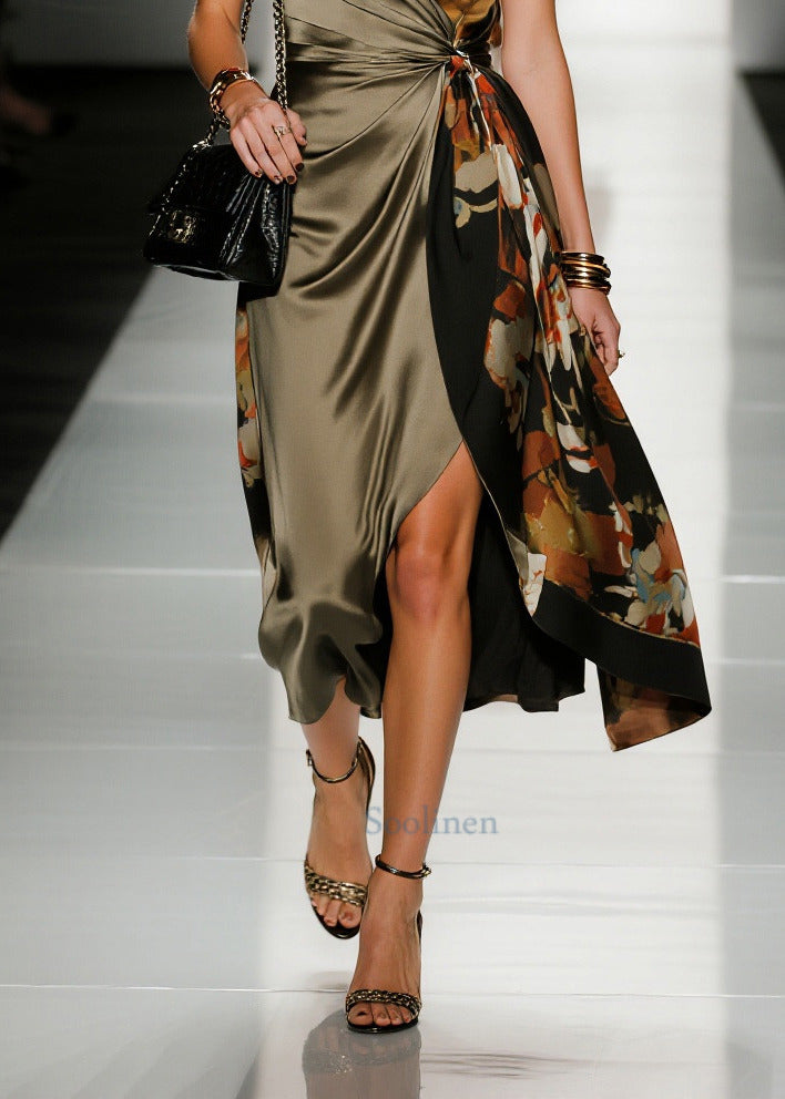 Diy Colorblock Asymmetrical Print Chiffon Cami Dress Summer