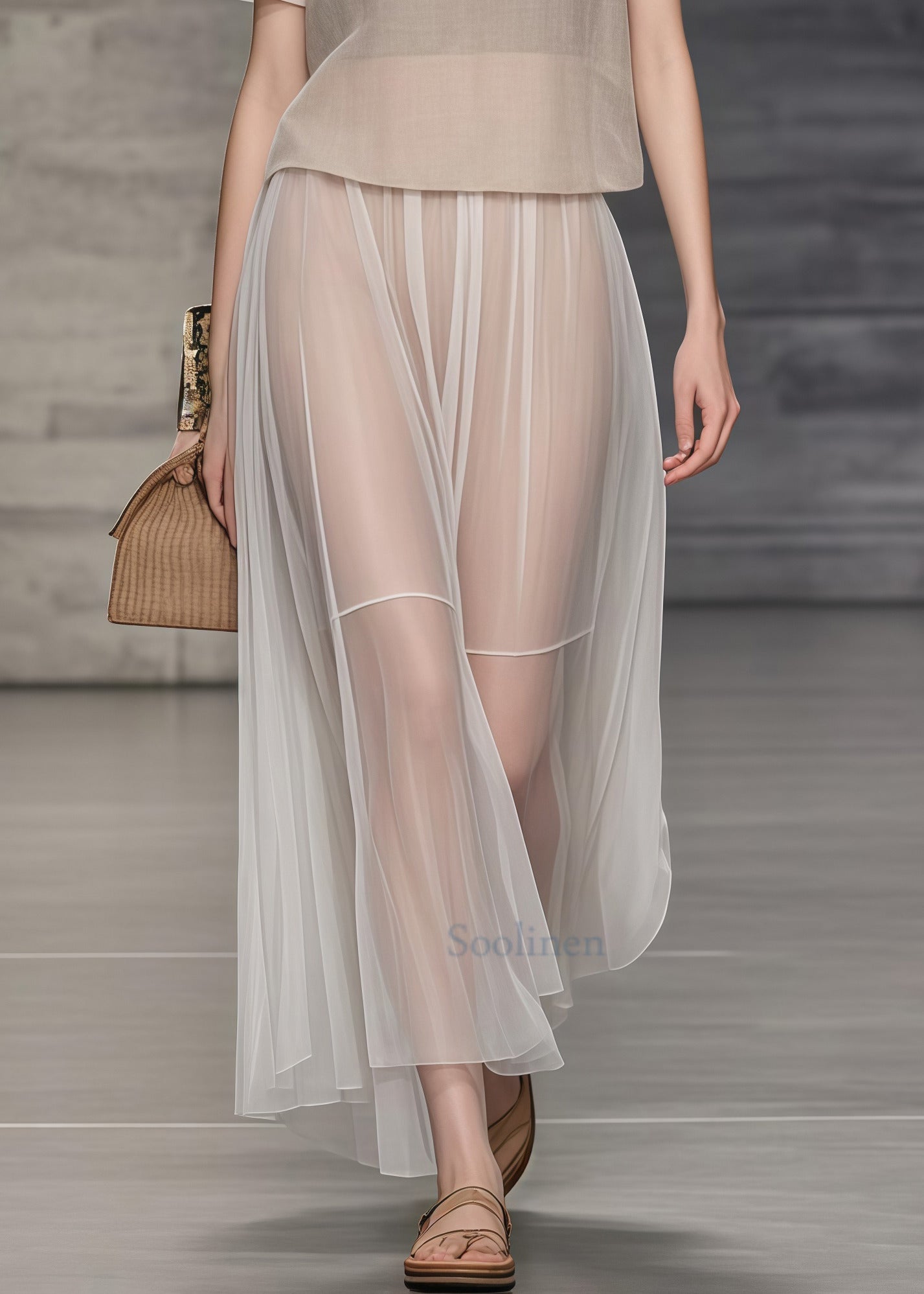 Elegant Apricot Oversized Draping Tulle Holiday Dress Two Piece Set Summer