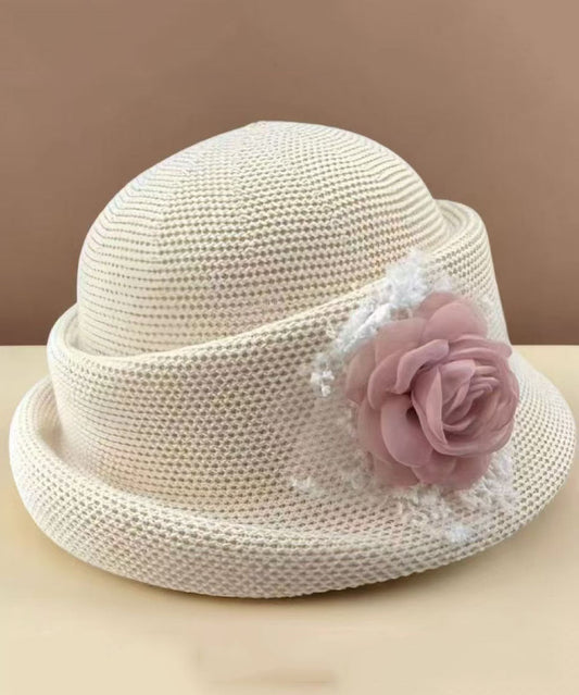 Elegant Beige Breathable Flower Bucket Hat