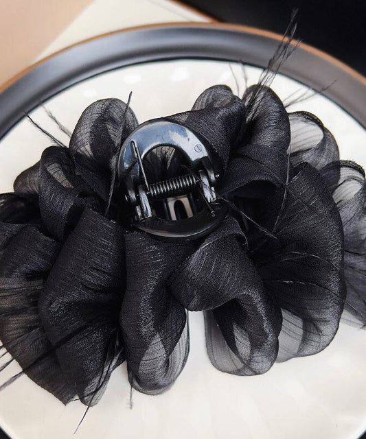 Elegant Black Alloy Tulle Bow Feather Hairpin