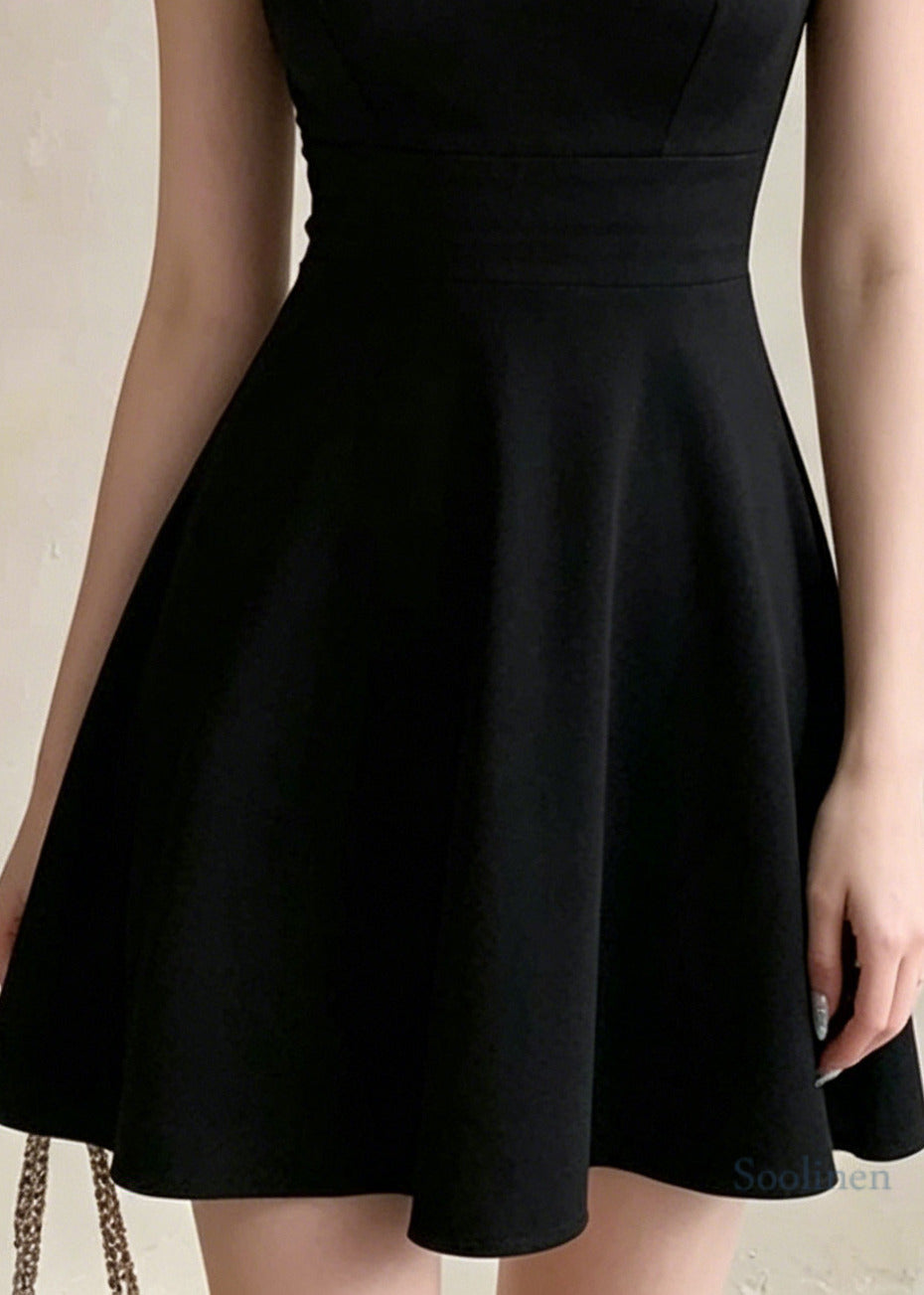 Elegant Black Bustier Top Cotton Mid Dress Summer