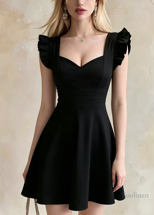 Elegant Black Bustier Top Cotton Mid Dress Summer