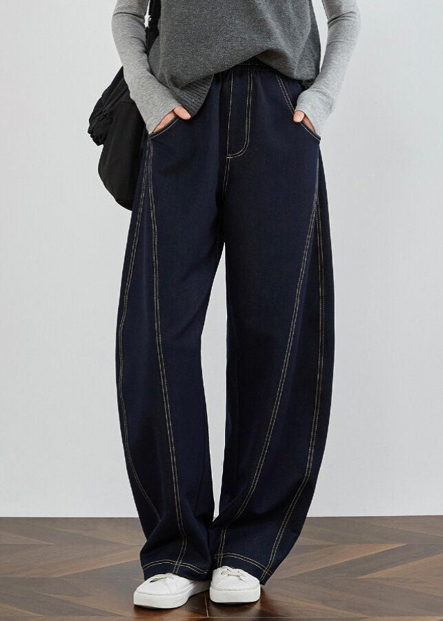 Elegant Blue Pockets Patchwork Denim Pants Spring