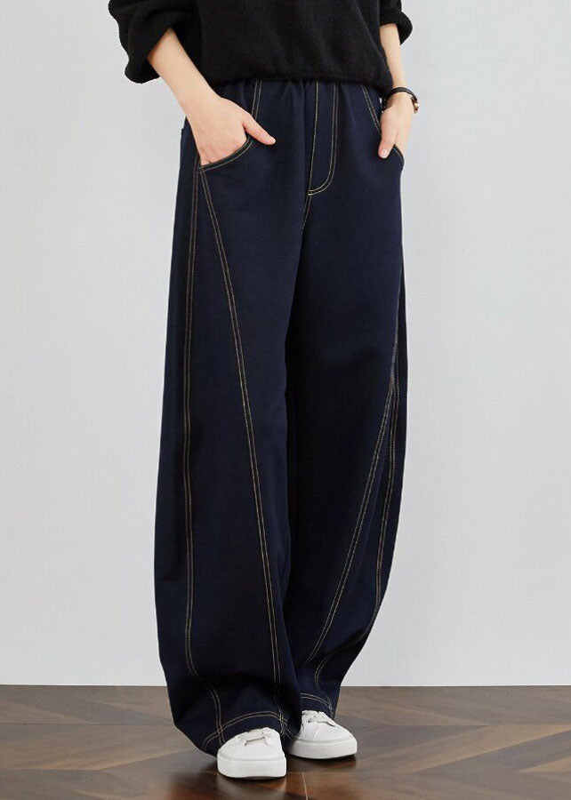 Elegant Blue Pockets Patchwork Denim Pants Spring