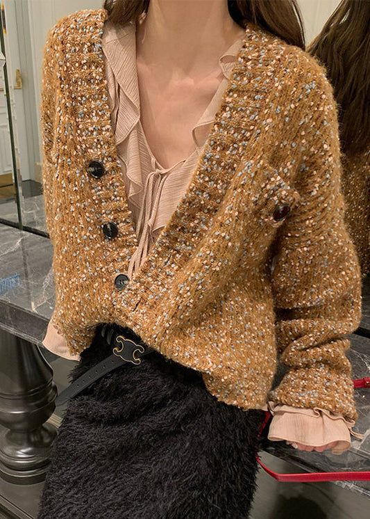 Elegant Brown Oversized Color Dots Knit Loose Coat Spring