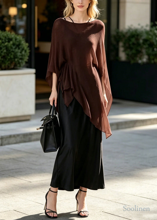 Elegant Brown Oversized Draping Chiffon Two Pieces Set Summer