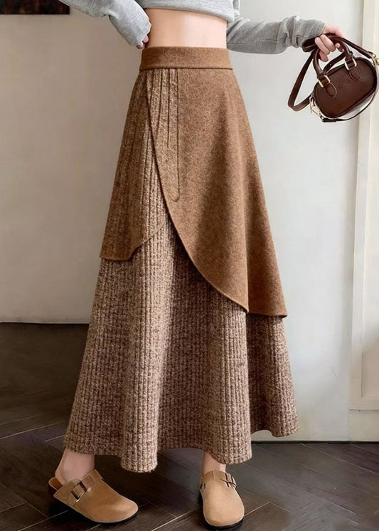Elegant Coffee Asymmetrical Design Knit A Line Skirts Spring