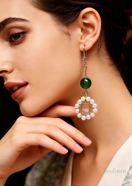 Elegant Floral Hoop Pearl Turquoise Drop Earrings