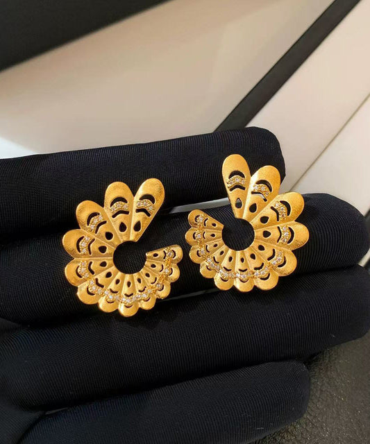 Elegant Golden Hollow Out Fan-shaped Metal Stud Earrings