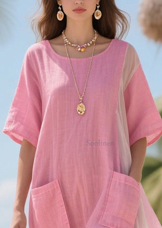 Elegant Pink Asymmetrical Patchwork Tulle Dress Summer