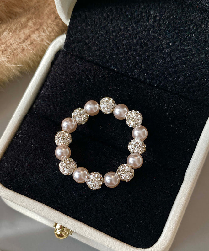 Elegant Rose Pink Pearl Elastic Rope Alloy Rings