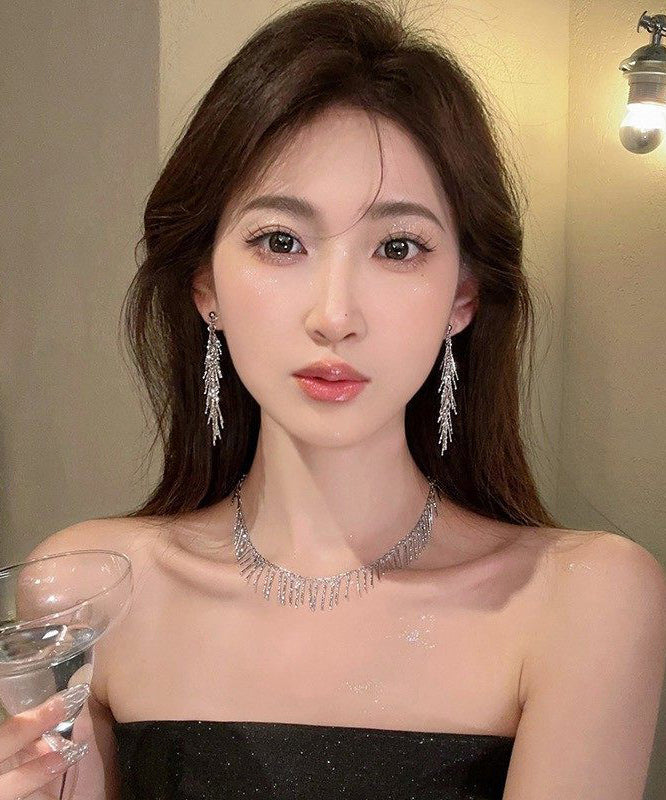 Elegant Silk Metal Zircon Tassel Drop Earrings