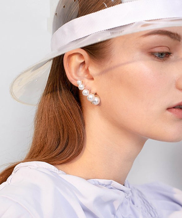 Elegant White Pearl Original Design Gold Plated Stud Earrings