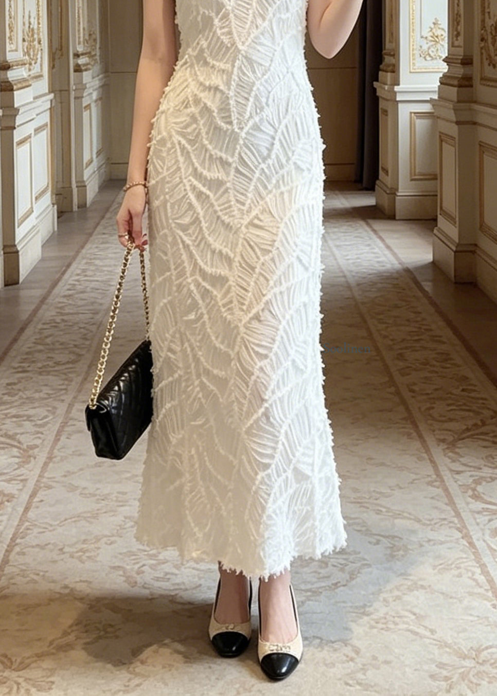 Elegant White V Neck Long Spaghetti Strap Dresses Summer