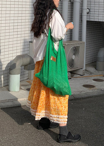 Elegant Yellow Print Lace Patchwork Cotton Skirt Summer