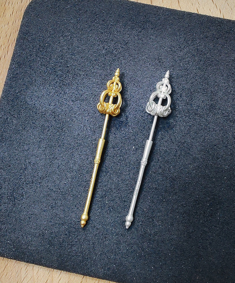 Ethnic Style Handmade Original Gold Copper Zen Staff Earrings