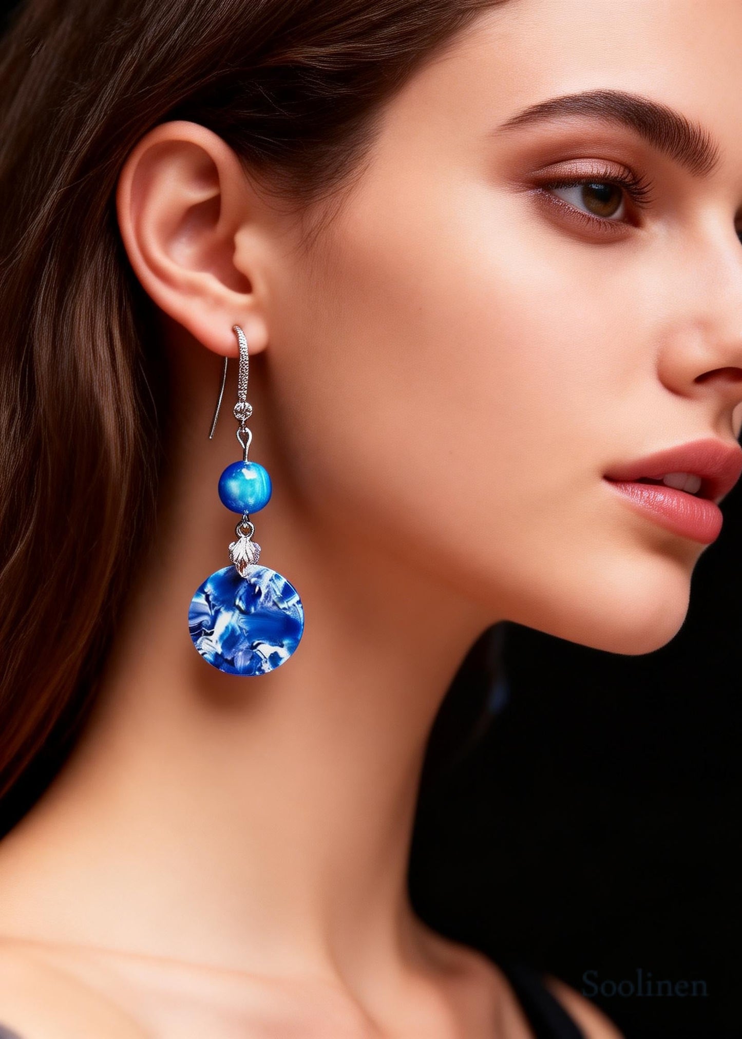Ethnic Style Peacock Blue Paitings Fine Jade Drop Earrings