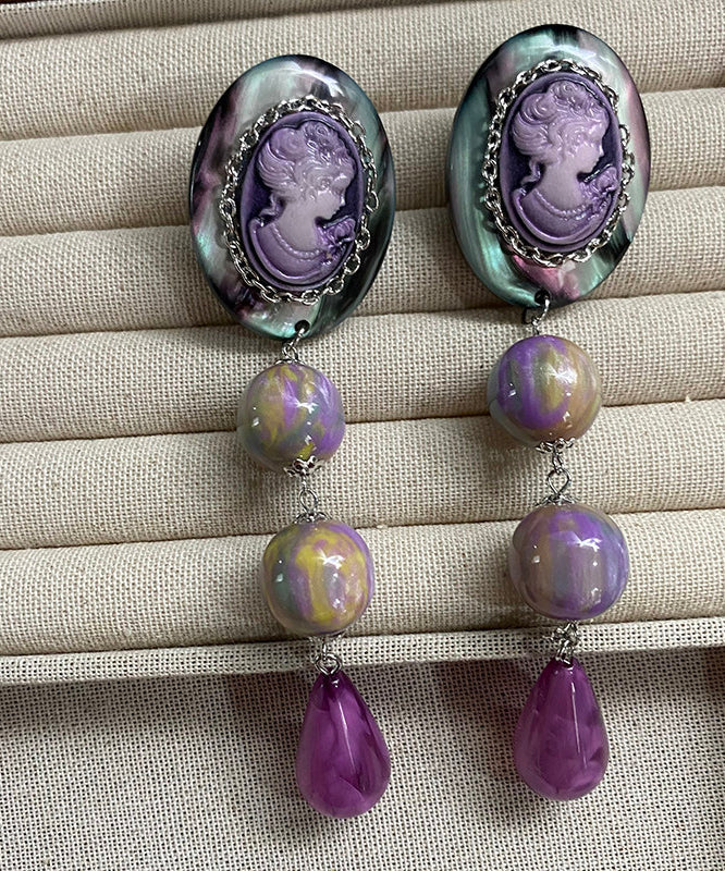 European And American Style Purple Relief Acrylic Drop Earrings