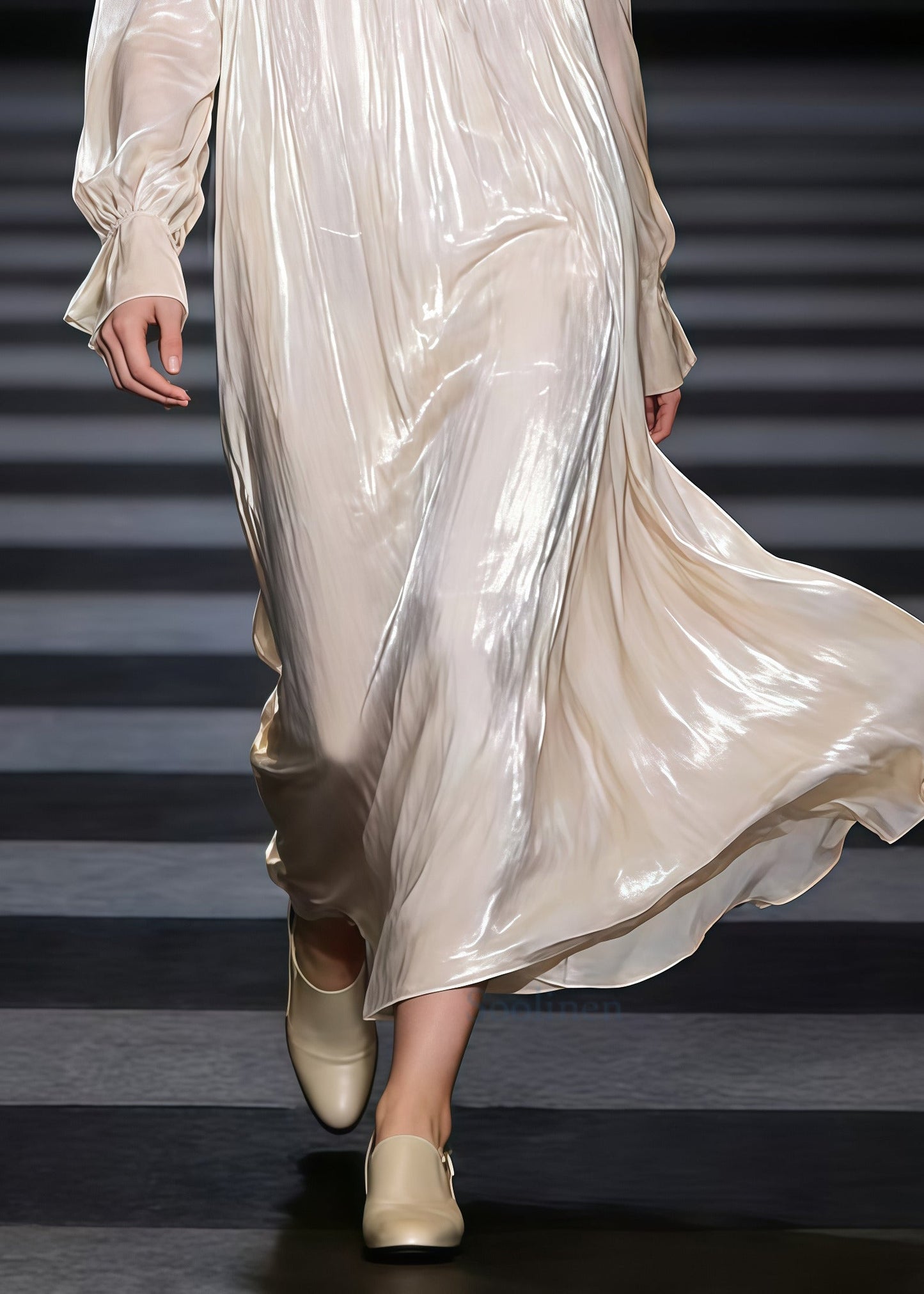 Fashion Beige Oversized Draping Silk Maxi Dress Spring