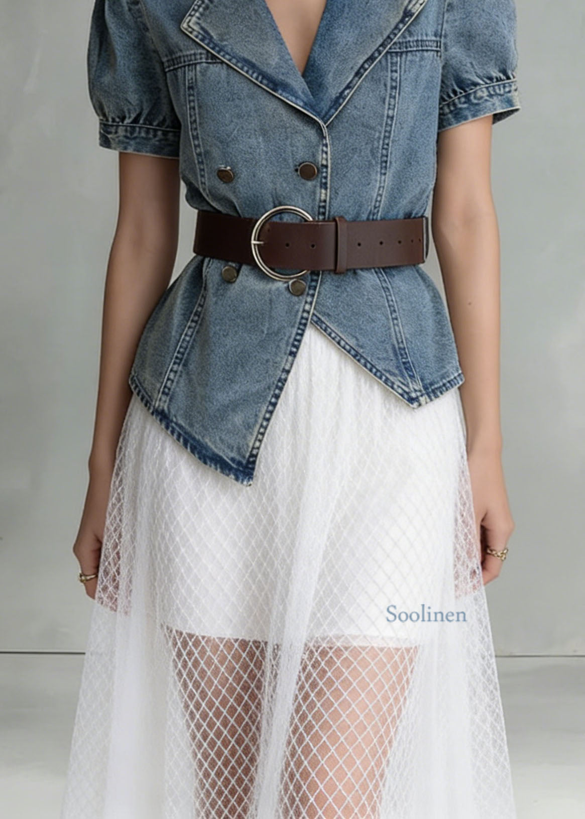 Fashion Blue Notched Asymmetrical Design Denim Shirts Summer