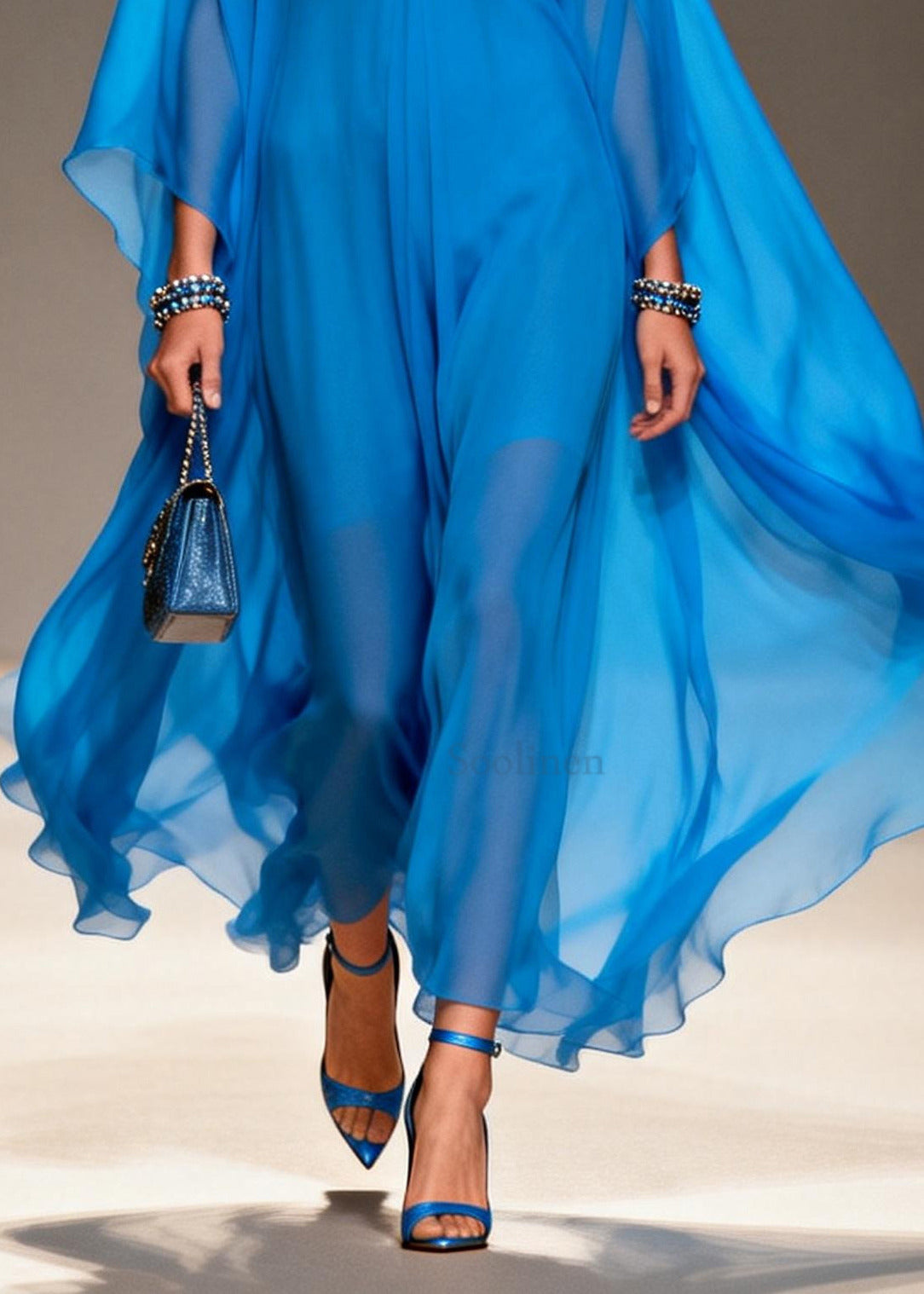 Fashion Blue Oversized Draping Chiffon Long Dress Summer