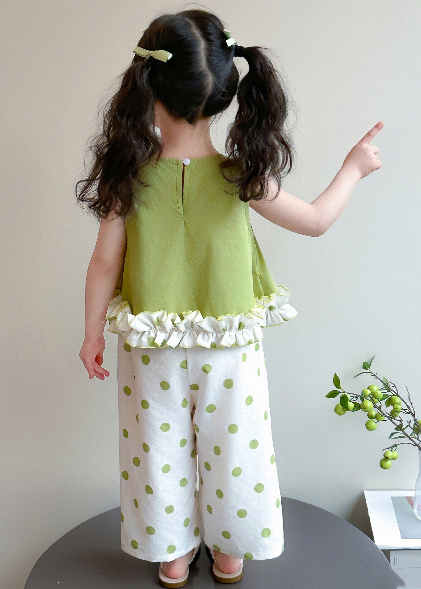 Fashion Green Patchwork Kids Vest And Crop Pants Two Pieces Set Sleeveless