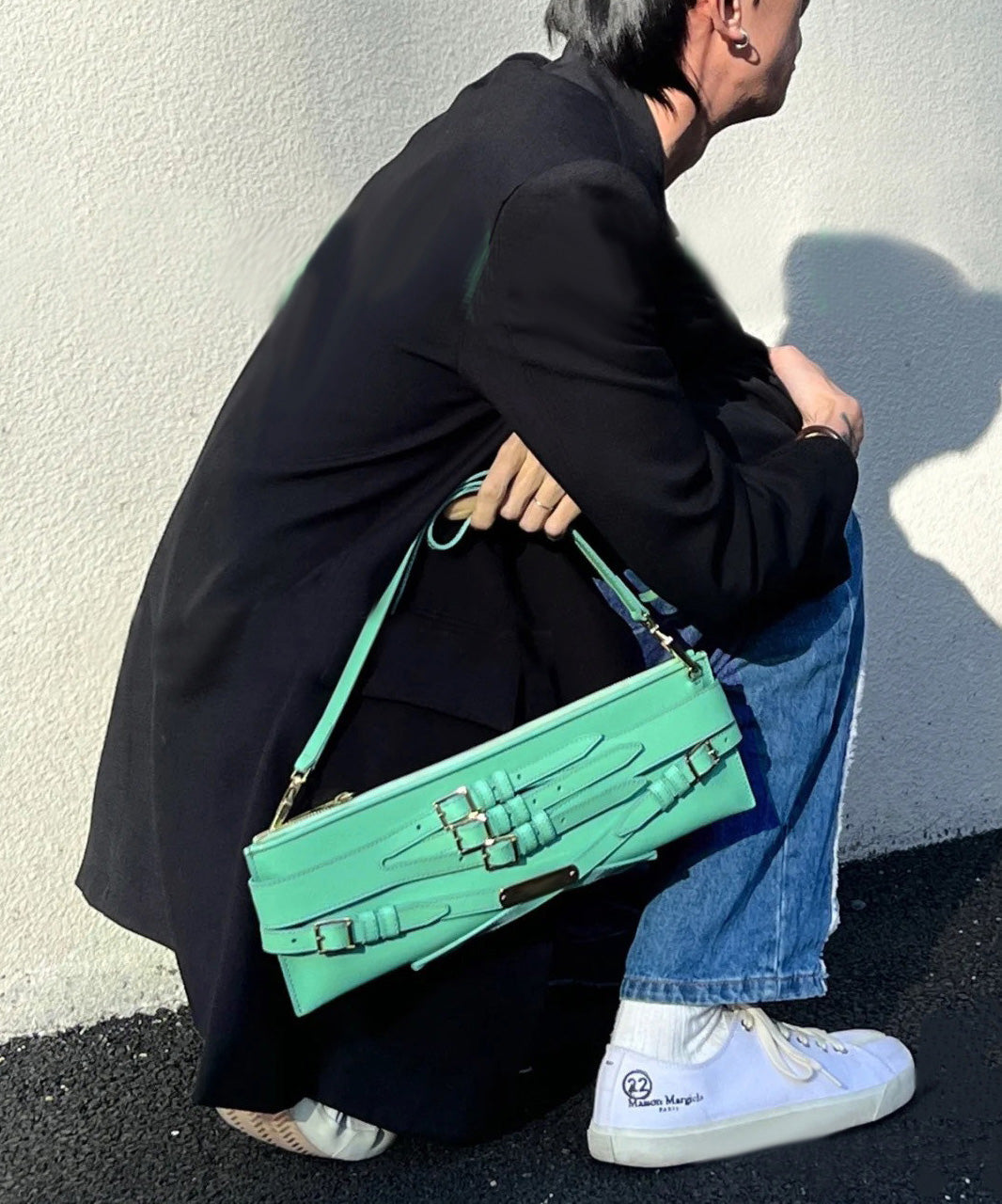 Fashion Green Patent Leather Strap Design Shoulder Bag