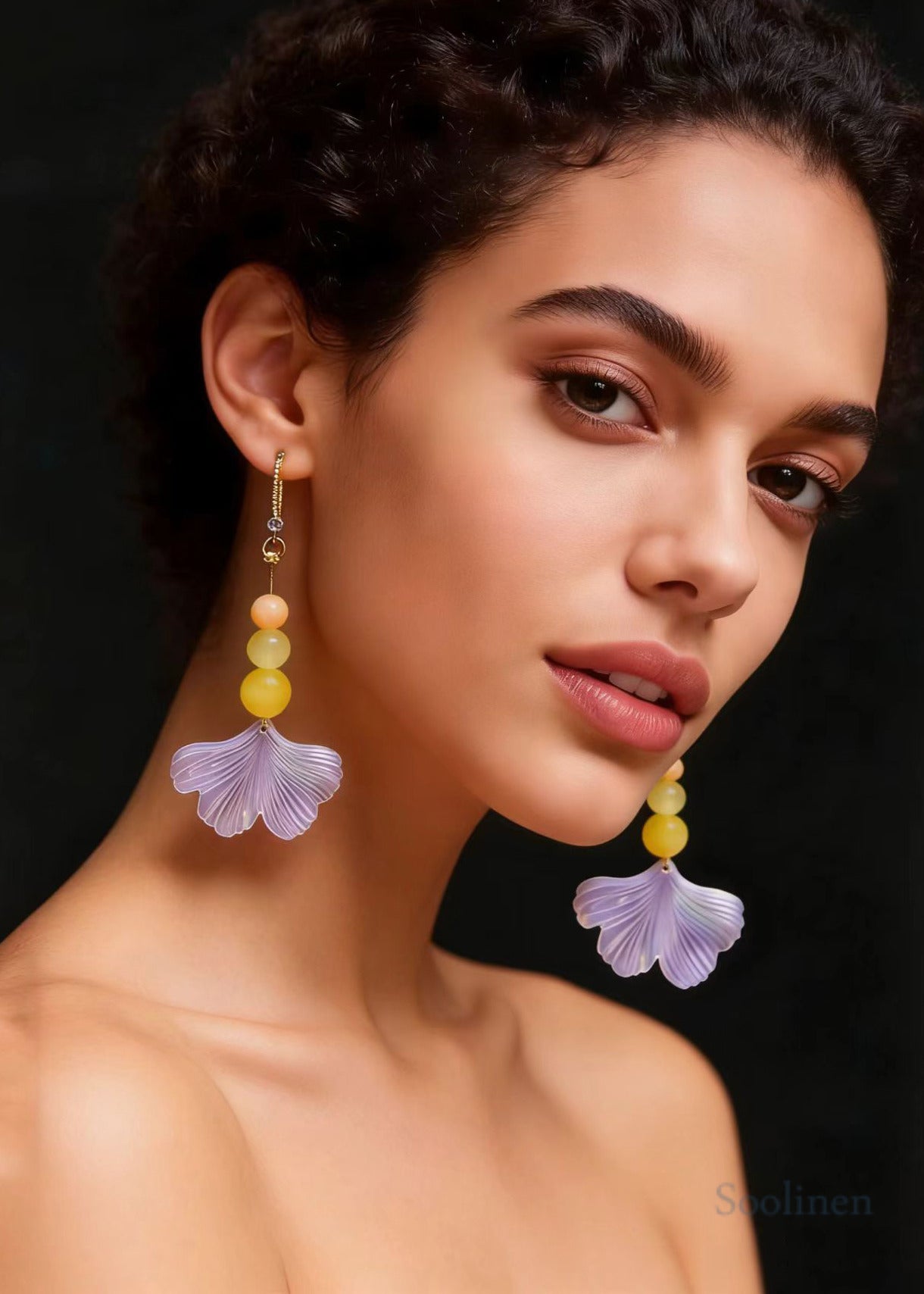 Fashion Lavender Ginkgo Leaf Acrylic Long Drop Earrings