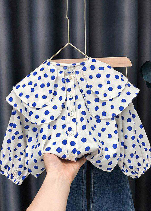 Fashion O-Neck Dot Print Kids Shirts And Jeans Two Piece Set Fall