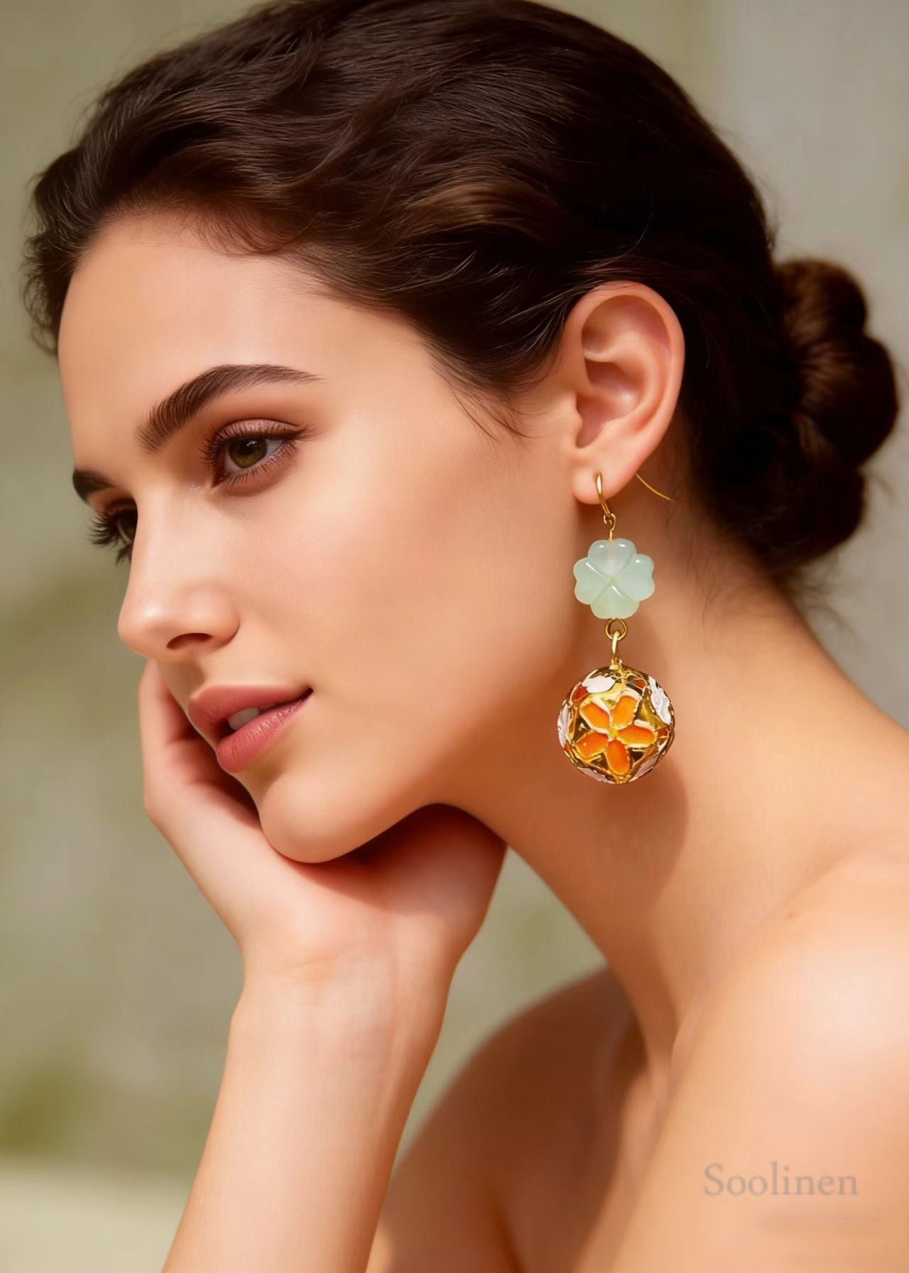 Fashion Painting Circular Fine Flower Jade Drop Earrings