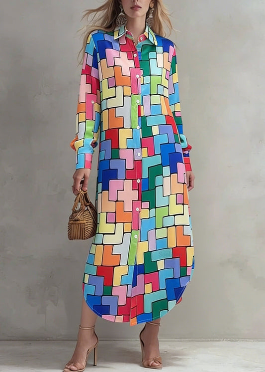 Fashion Peter Pan Collar Print Cotton Shirts Dress Spring