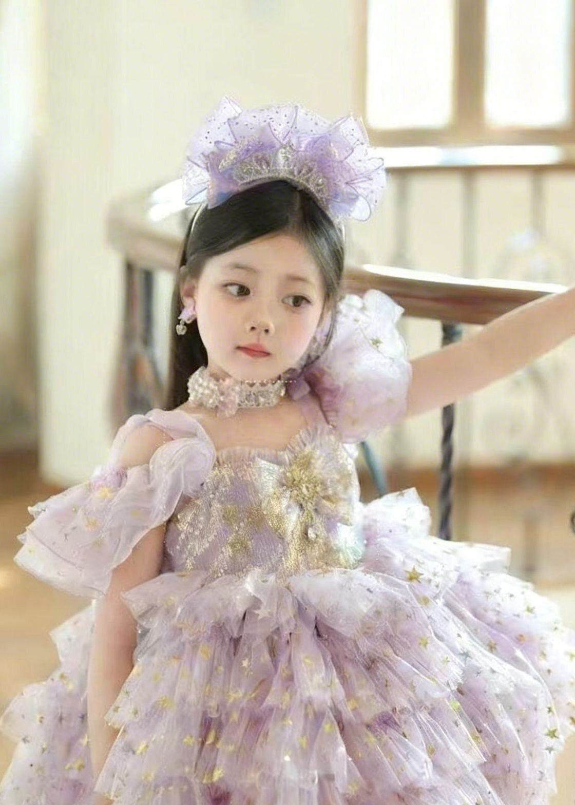 Fashion Purple Sequins Butterfly Tulle Kids Girls Dresses Summer