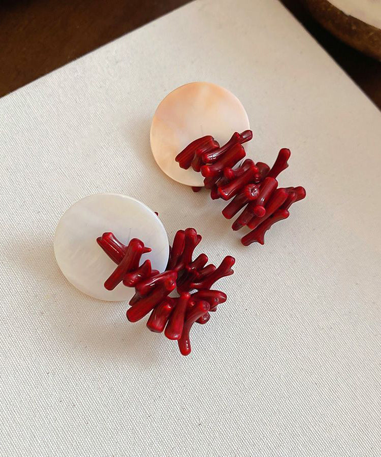 Fashion Red Copper Alloy Shell Resin Drop Earrings