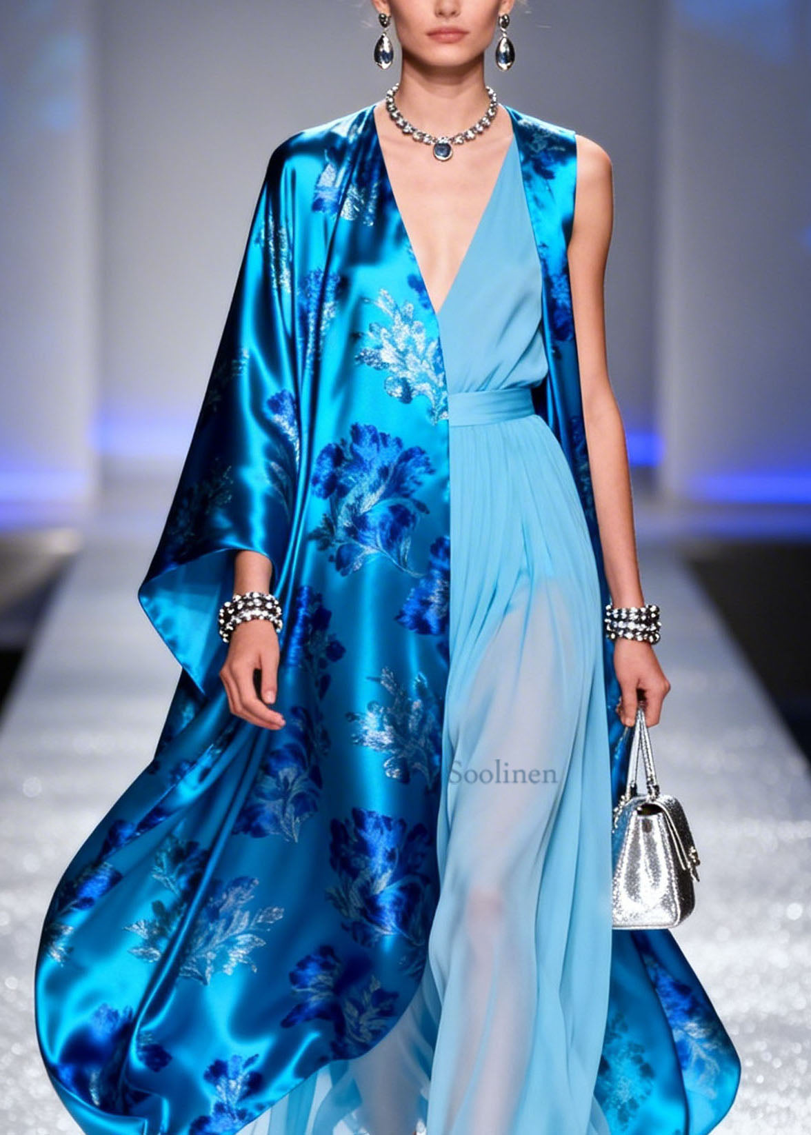 Fashion V Neck Print Silk Cardigans And Chiffon Dress Two Piece Set Summer