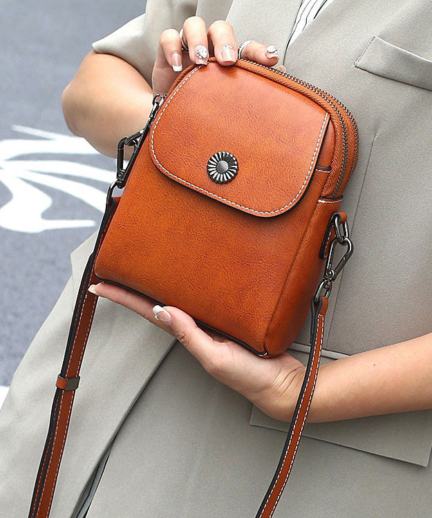 Fashion Versatile Coffee Calf Leather Phone Pouch