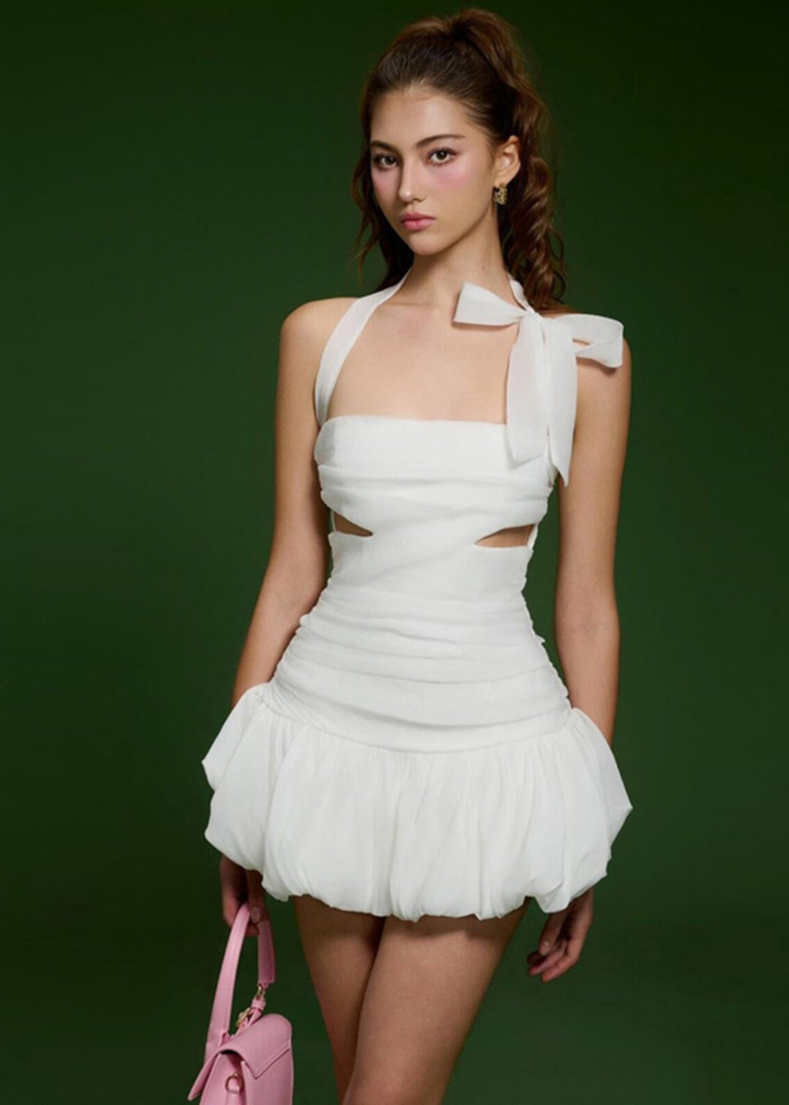 Fashion White Halter Hollow Out Tulle Party Dress Summer