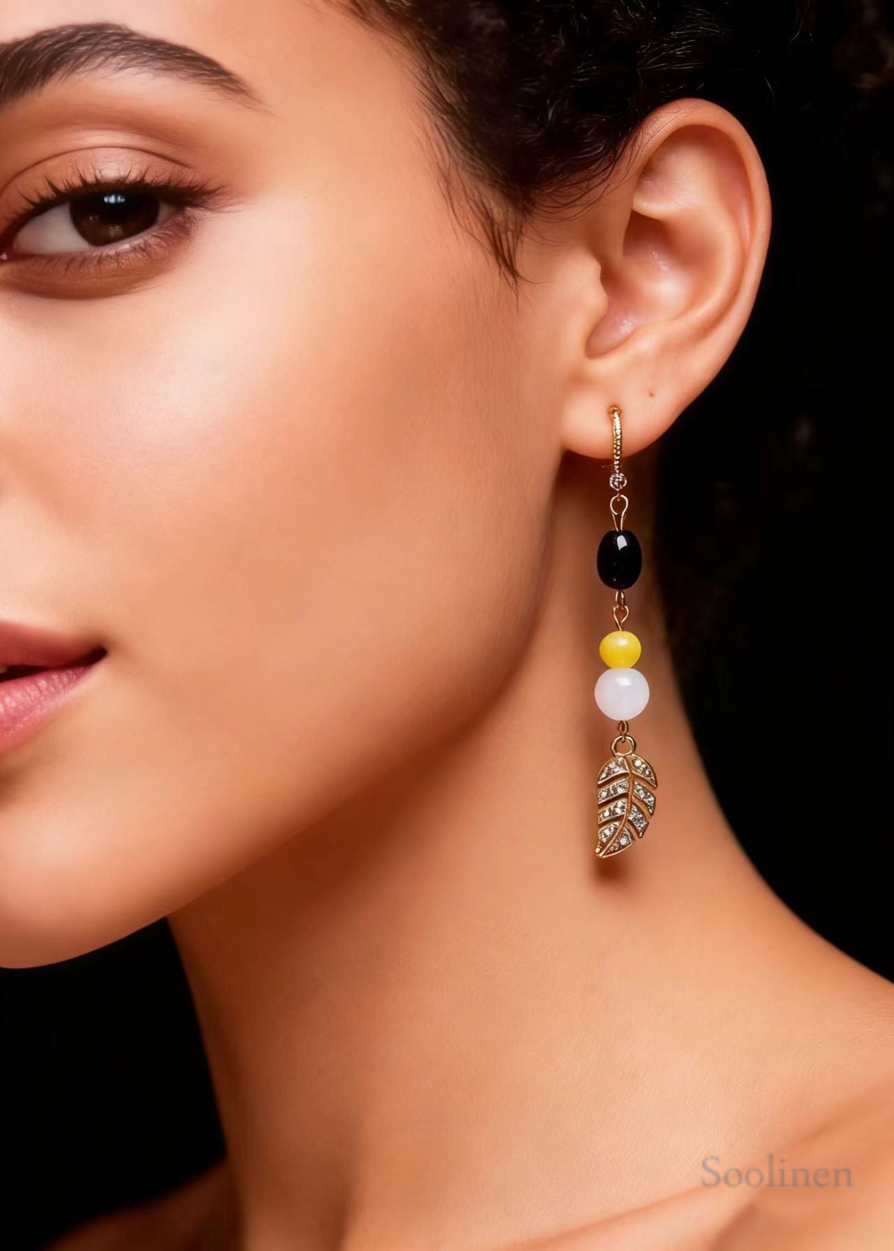 Fashion Zircon Leaf Sparkling Drop Earrings