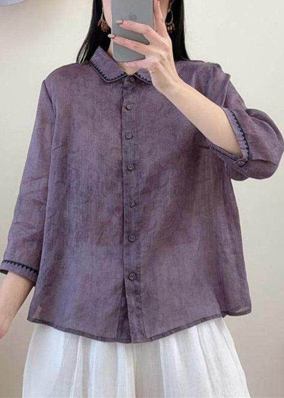 Fine Apricot Patchwork Button Linen Shirts Fall