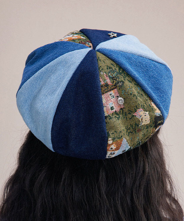 Fine Colorblock Jacquard Patchwork Beret Hat