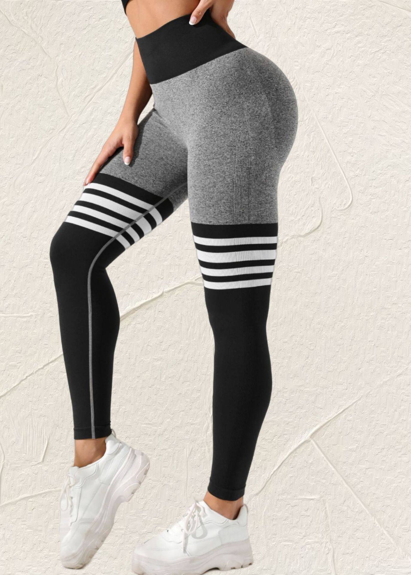 Fine Grey Striped High Waist Capri Athletic Leggings